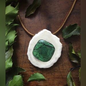 Green magnesite antler necklace Handmade